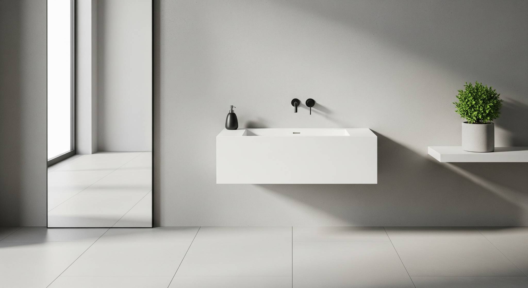 🖼️ Image placeholder: modern bathroom with wall-mounted basin